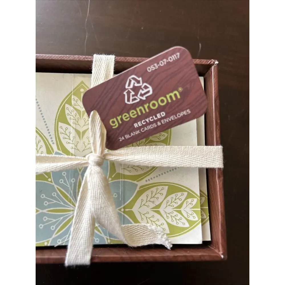 NEW Greenroom 1 Box Of 24 Count Black Cards Recycled Floral Lotus Green Blue